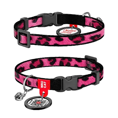 Нашийник для котів нейлоновий «Леопард рожевий», XS WAUCAT Nylon Collar Pink Leopard
