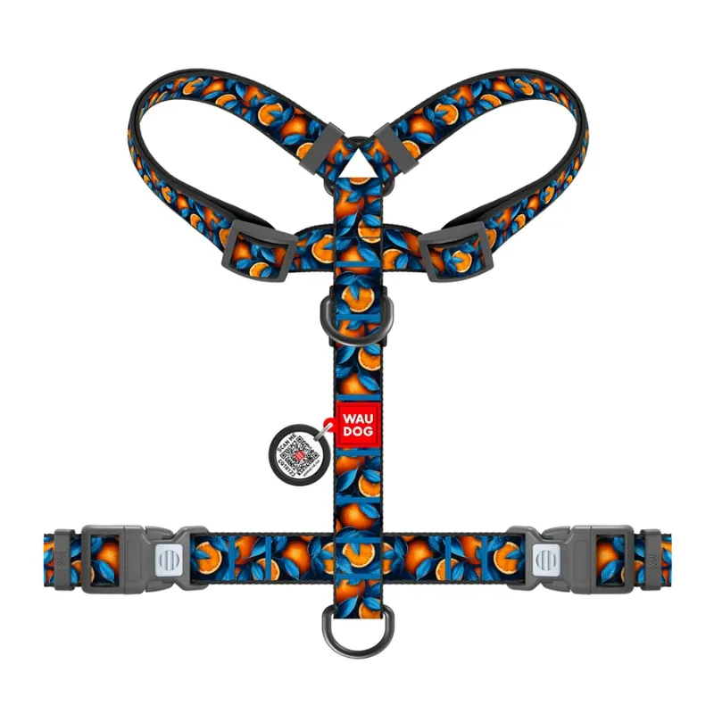 Шлея для собак анатомическая H-образная «Апельсины», S WAUDOG Nylon Anatomic Harness Oranges