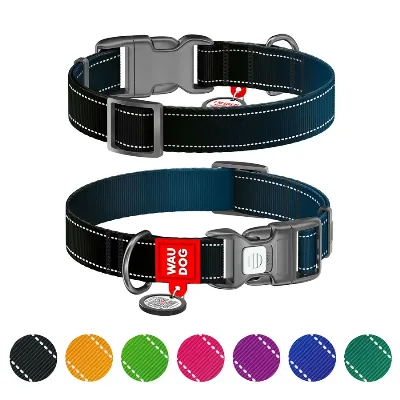 Нашийник для собак нейлоновий, світловідбивний, L, чорний WAUDOG Nylon Mono Collar
