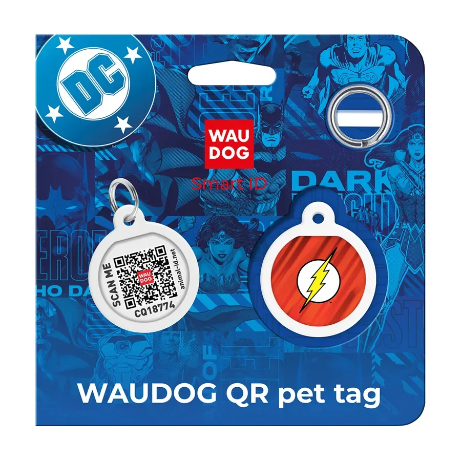 Адресник для собак и котов металлический, круг «Флеш лого», S WAUDOG Smart ID Tag Flash Logo