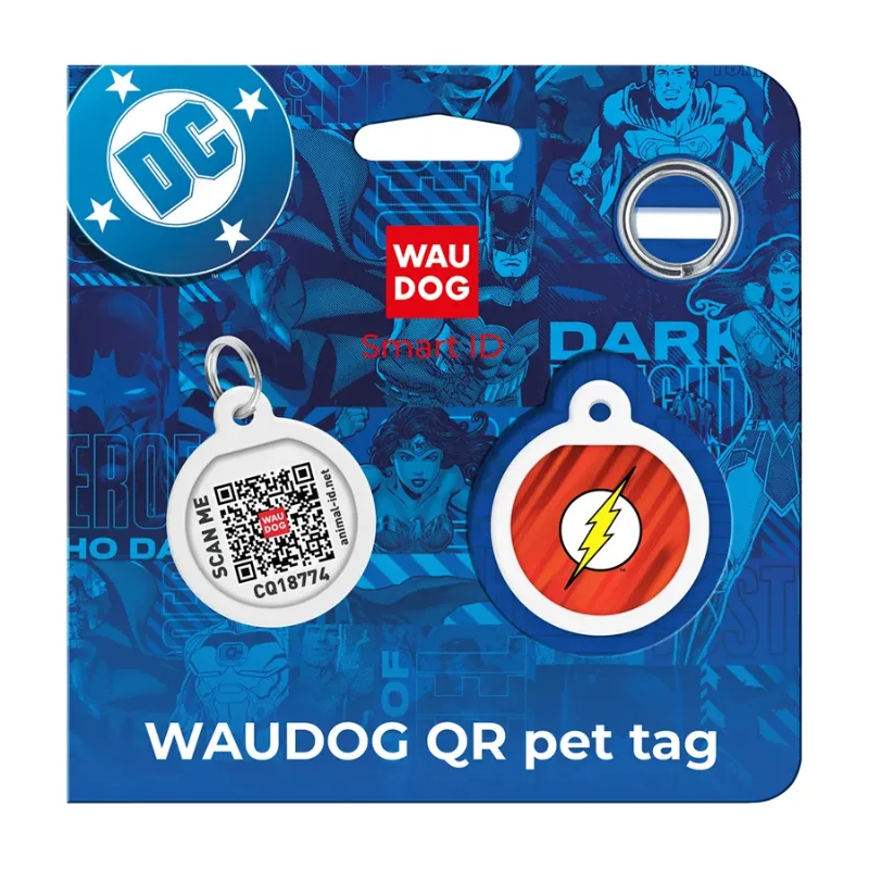 Адресник для собак и котов металлический, круг «Флеш лого», S WAUDOG Smart ID Tag Flash Logo
