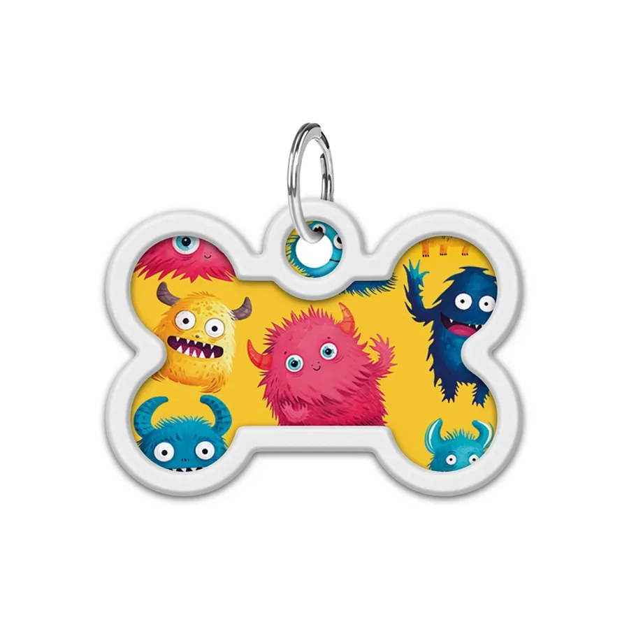Адресник для собак і котів металевий, кістка «Мохнаті монстри», M WAUDOG Smart ID Tag Furry Monsters