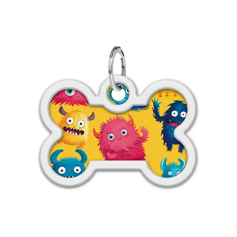 Адресник для собак і котів металевий, кістка «Мохнаті монстри», M WAUDOG Smart ID Tag Furry Monsters