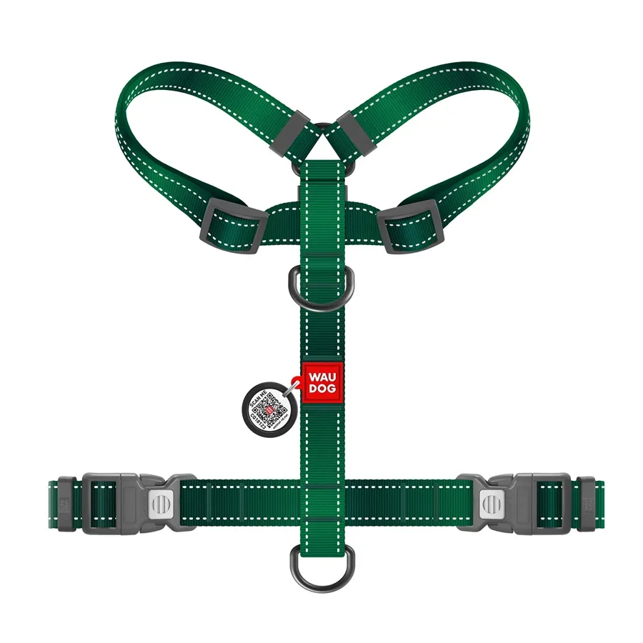 Шлея для собак анатомічна H-подібна, світловідбивна, S, зелений WAUDOG Nylon Mono Anatomic Harness