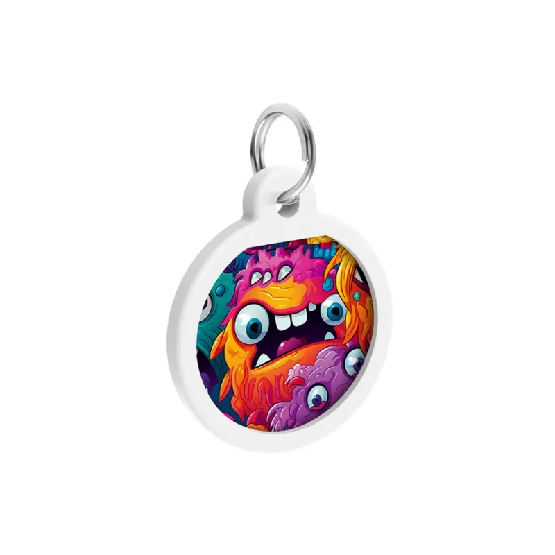 Адресник для собак і котів металевий, коло «Зубасті монстри», S WAUDOG Smart ID Tag Toothy Monsters