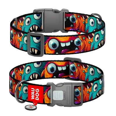 Ошейник для собак нейлоновый «Зубастые монстры», XXL WAUDOG Nylon Collar Toothy Monsters