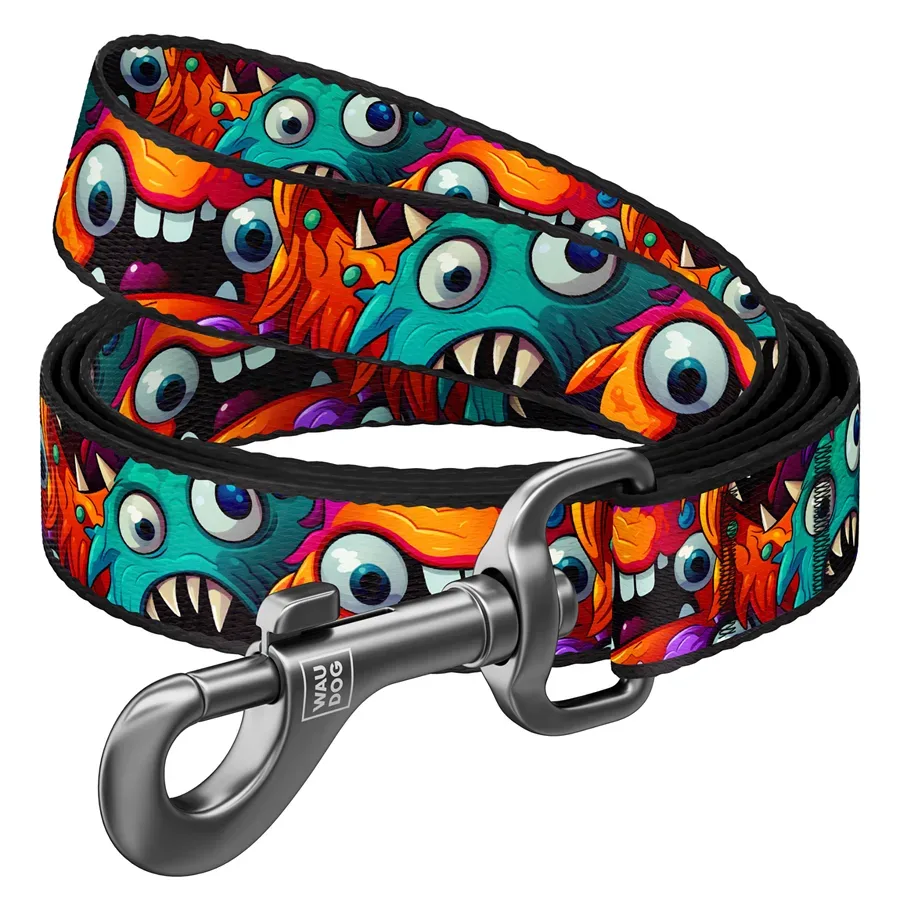 Повідець для собак нейлоновий «Зубасті монстри», 20 мм × 200 см, M WAUDOG Nylon Leash Toothy Monsters