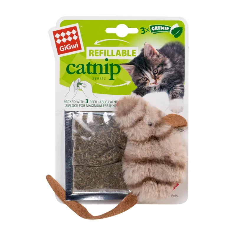 Іграшка для котів Мишка, штучне хутро, 10 см GiGwi Refillable Catnip Mouse Teaser Wand