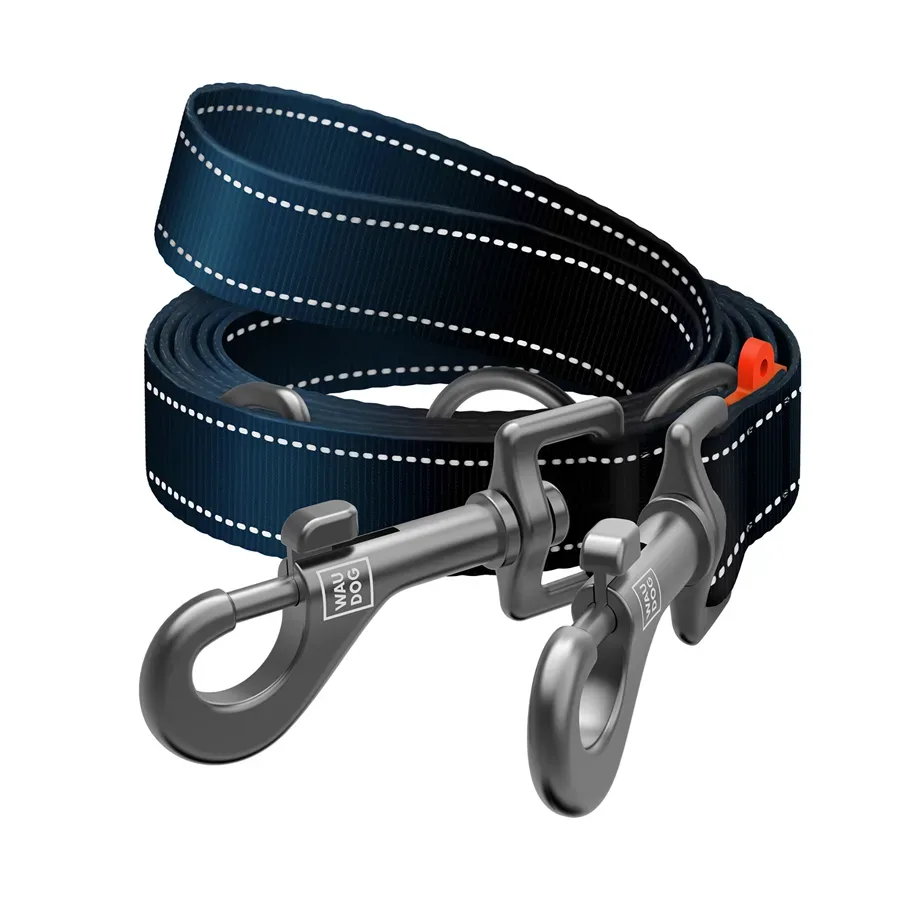 Повідець-перестібка для собак, світловідбивний, M, чорний WAUDOG Nylon Mono Adjustable Leash