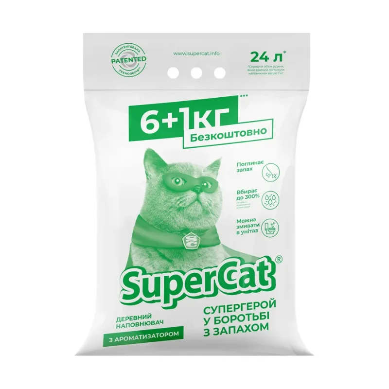 Наповнювач з ароматизатором, 6+1кг, зелений SuperCat Cat Litter