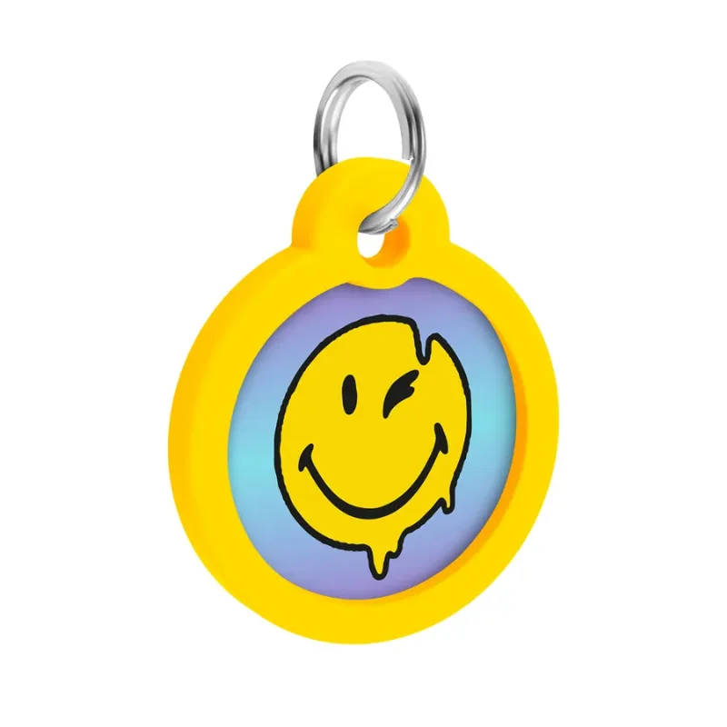 Адресник для собак і котів металевий, коло «Смайли на блакитному», L WAUDOG Smart ID Tag Smileys on Blue