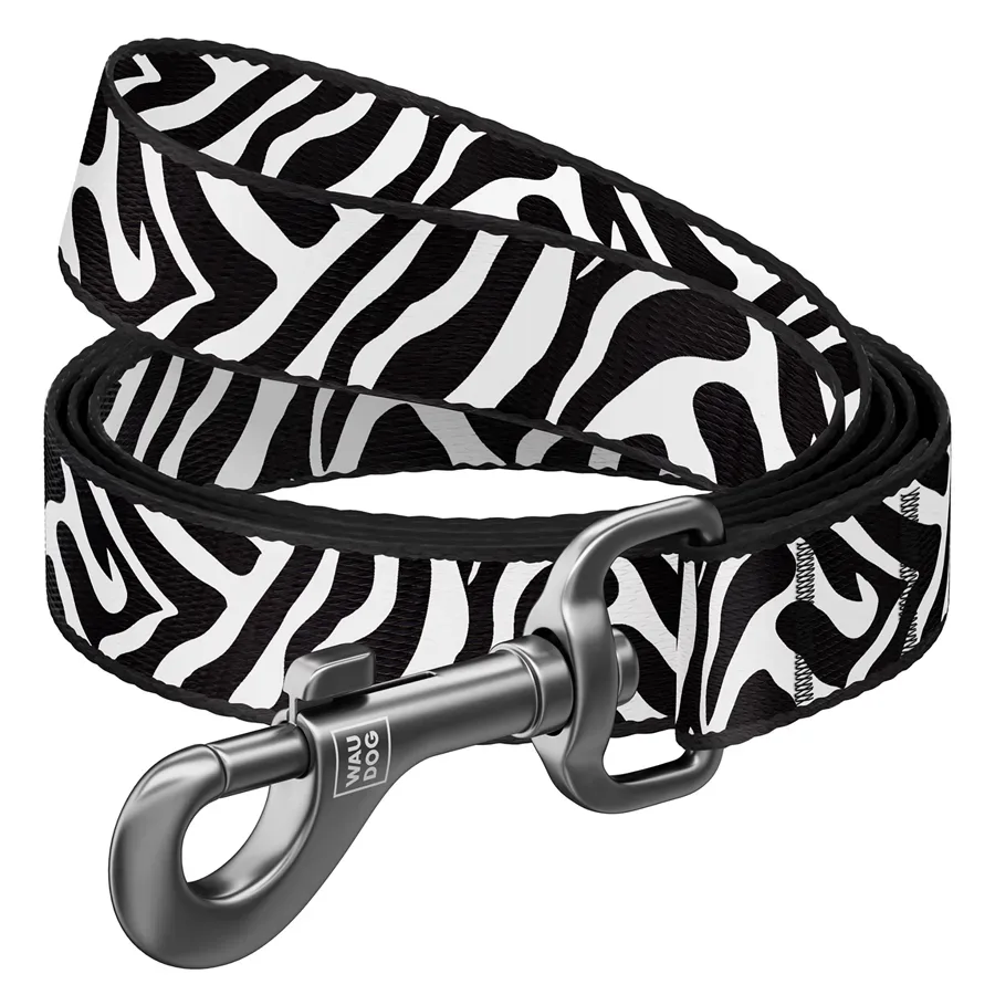 Повідець для собак нейлоновий «Зебра», 25 мм × 200 см, L-XXL WAUDOG Nylon Leash Zebra