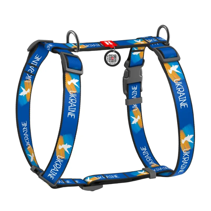 Шлея для собак анатомічна H-подібна, матеріал нейлон «Прапор», L WAUDOG Nylon Anatomic Harness Flag