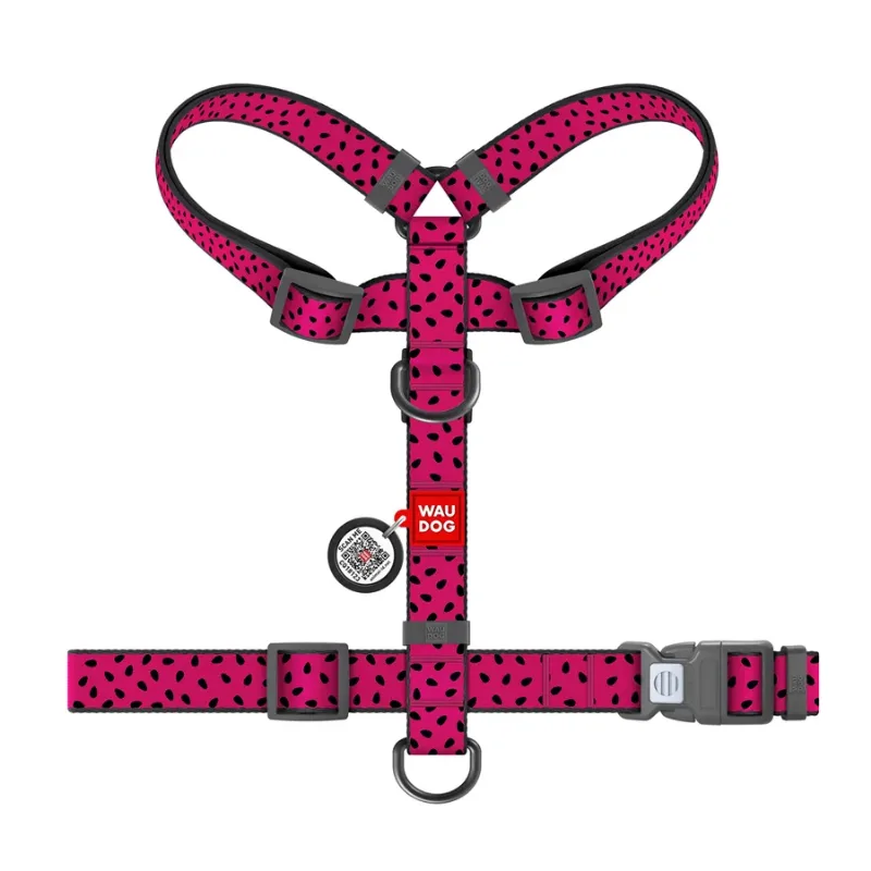 Шлея для собак анатомічна H-подібна «Кавун», S WAUDOG Nylon Anatomic Harness Watermelon