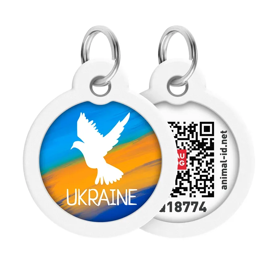 Адресник для собак і котів металевий, коло «Прапор», L WAUDOG Smart ID Tag Flag