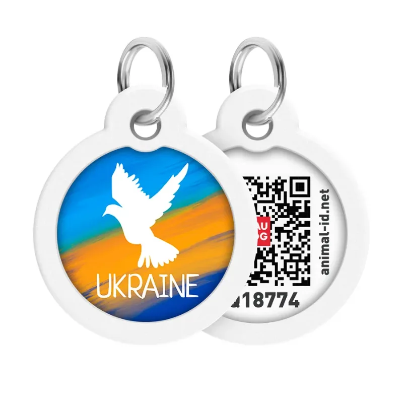 Адресник для собак і котів металевий, коло «Прапор», L WAUDOG Smart ID Tag Flag