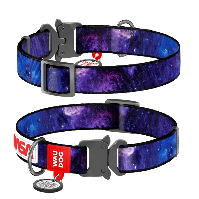 Нашийник для собак нейлоновий «NASA21», металева пряжка, XL WAUDOG Nylon Collar NASA21