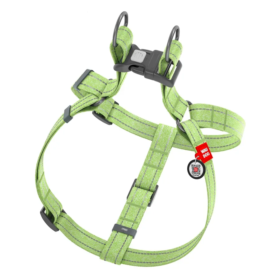 Шлея з відновленої бавовни, світловідбивна, L, салатовий WAUDOG Re-cotton Harness