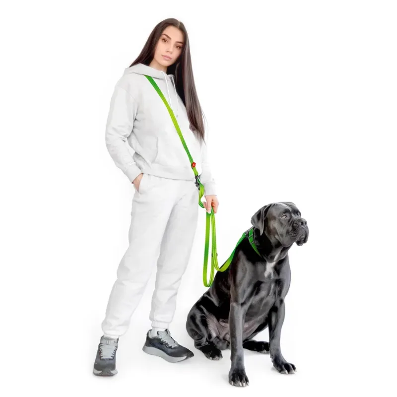 Поводок-перестежка для собак, светоотражающий, M, салатовый WAUDOG Nylon Mono Adjustable Leash