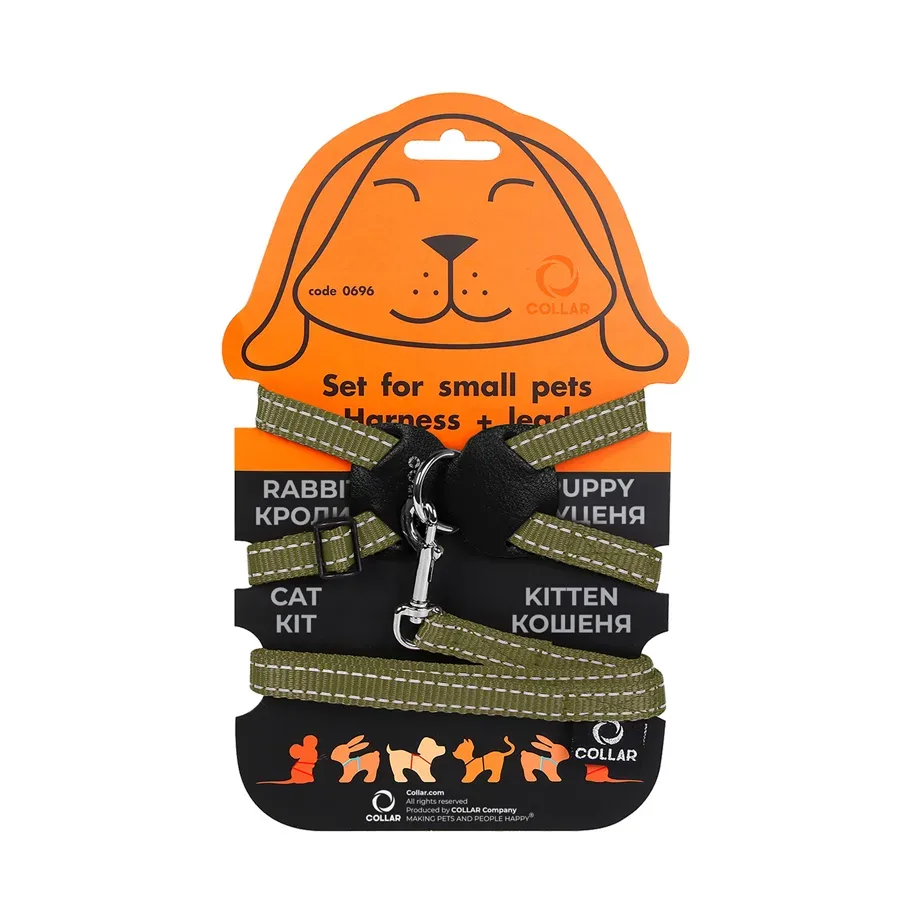Шлея з нейлону на планшеті для кроликів, S, хакі Dog Extreme Harness with Leash