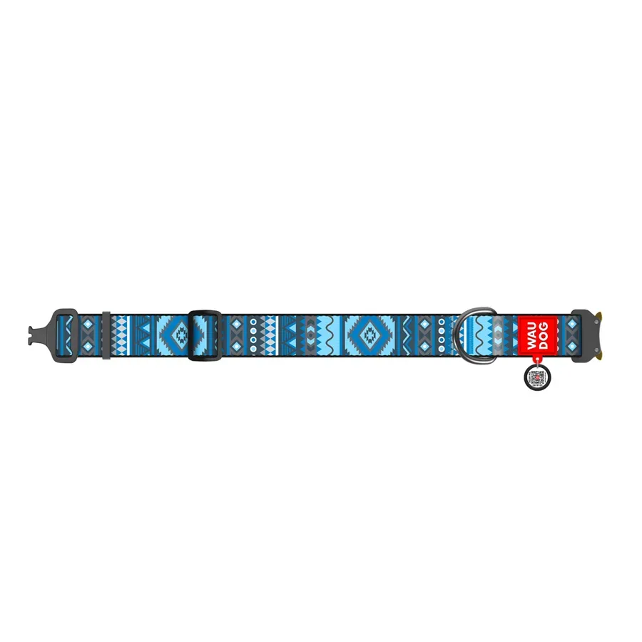 Нашийник для собак нейлоновий «Етно синій», XXL WAUDOG Nylon Collar Blue Ethno