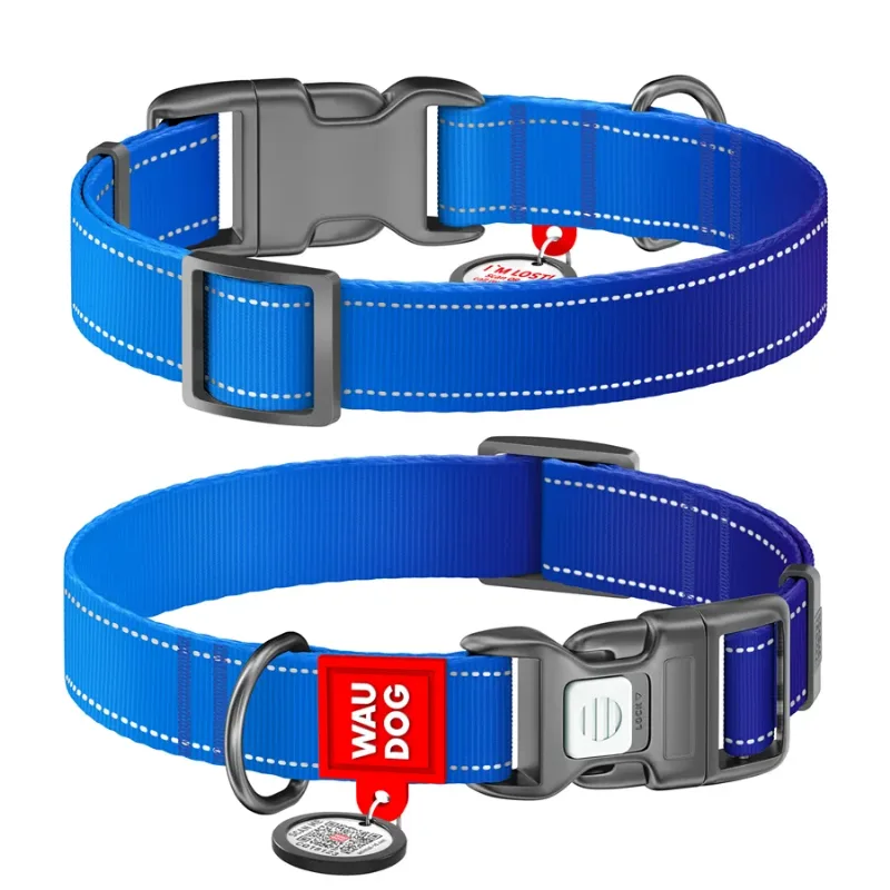 Нашийник для собак нейлоновий, світловідбивний, S, синій WAUDOG Nylon Mono Collar
