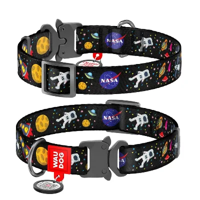 Ошейник для собак нейлоновый «NASA», металлическая пряжка, L WAUDOG Nylon Collar NASA