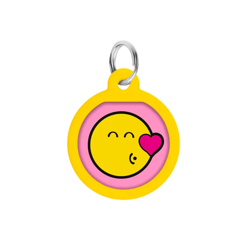 Адресник для собак і котів металевий, коло «Смайли на рожевому», S WAUDOG Smart ID Tag Smileys on Pink