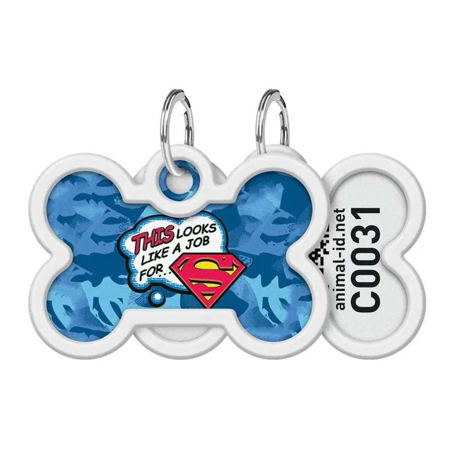 Адресник для собак і котів металевий, кістка «Робота для Супермена», M WAUDOG Smart ID Tag Job for Superman