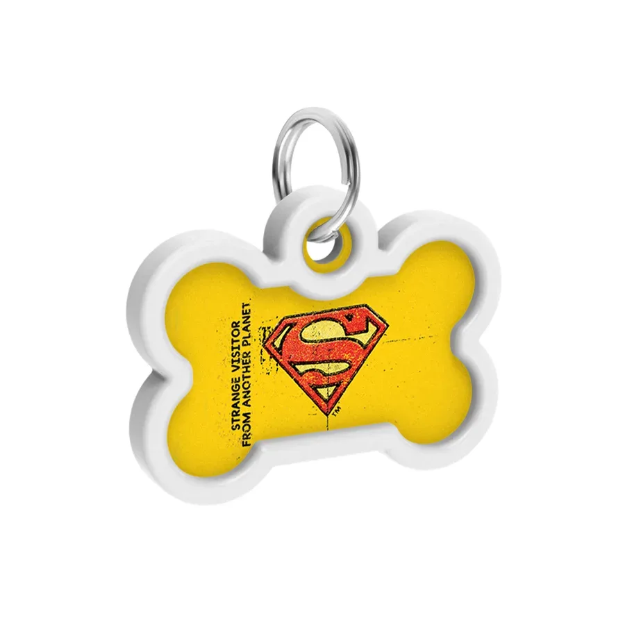 Адресник для собак і котів металевий, кістка «Супермен вінтаж», M WAUDOG Smart ID Tag Superman Vintage