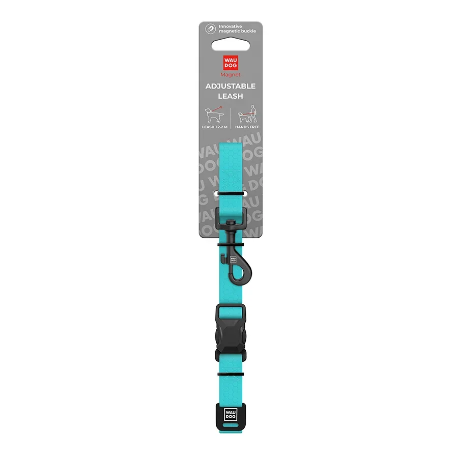 Повідець для собак регульований водостійкий, M, тіффані WAUDOG Magnet Adjustable Leash