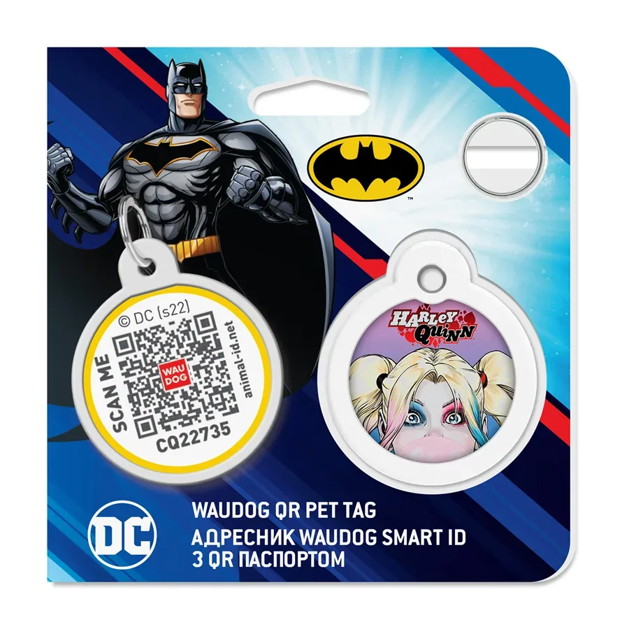 Адресник для собак і котів металевий, коло «Харлі Квінн», L WAUDOG Smart ID Tag Harley Quinn