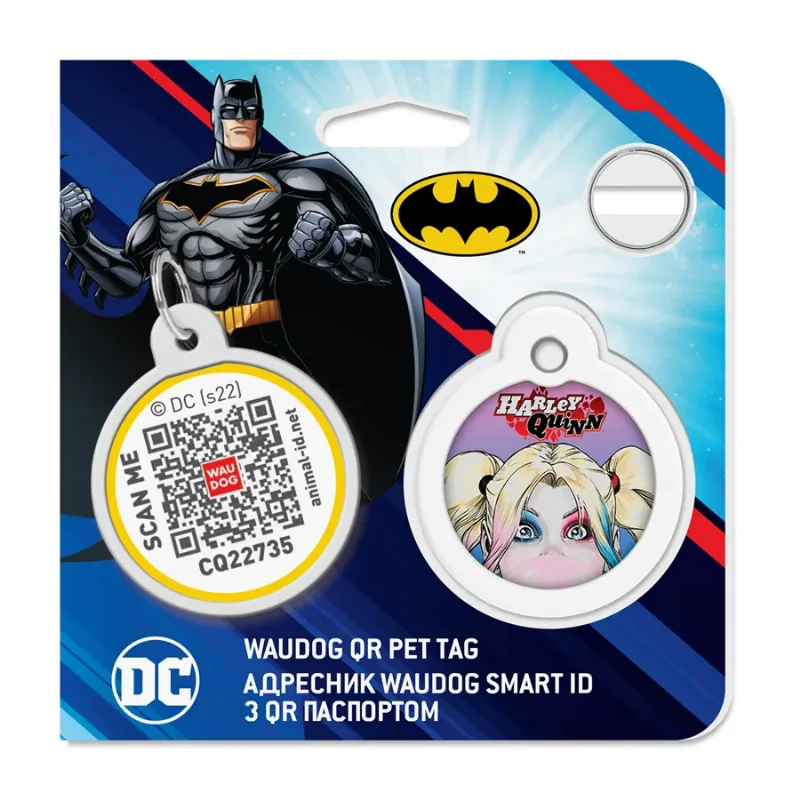Адресник для собак і котів металевий, коло «Харлі Квінн», L WAUDOG Smart ID Tag Harley Quinn