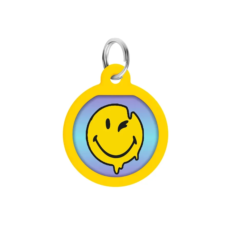 Адресник для собак і котів металевий, коло «Смайли на блакитному», S WAUDOG Smart ID Tag Smileys on Blue