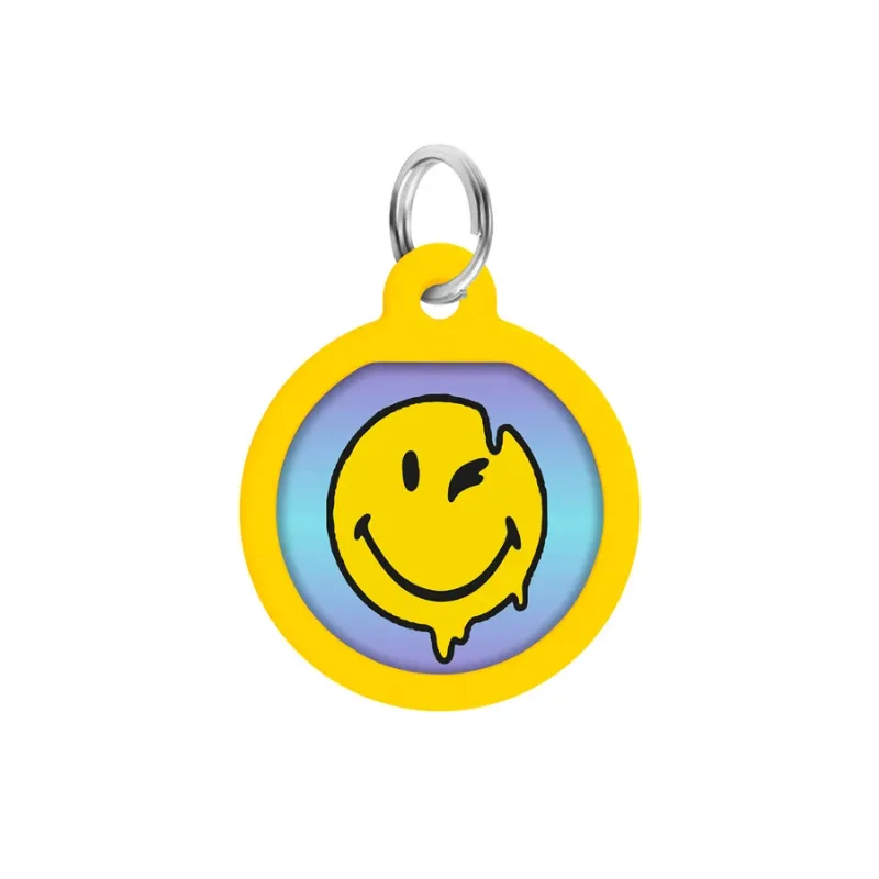 Адресник для собак і котів металевий, коло «Смайли на блакитному», S WAUDOG Smart ID Tag Smileys on Blue