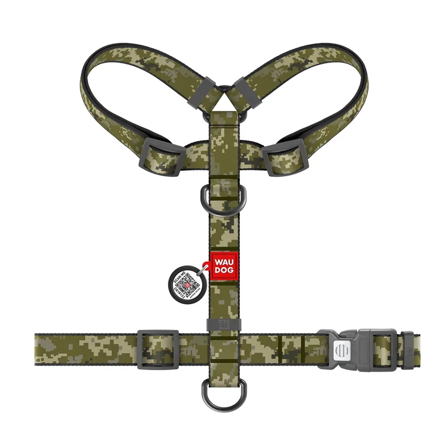 Шлея для собак анатомічна H-подібна «Мілітарі», S WAUDOG Nylon Anatomic Harness Military