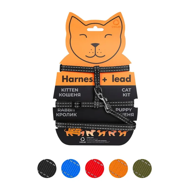 Шлея з нейлону для котів з повідцем, XS, чорний Dog Extreme Harness with Leash