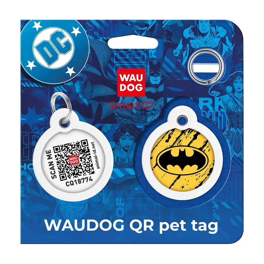 Адресник для собак і котів металевий, коло «Бетмен ескіз», L WAUDOG Smart ID Tag Batman Sketch