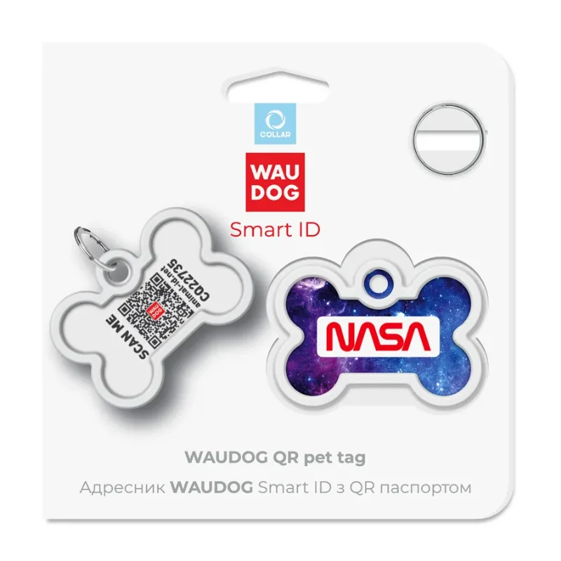 Адресник для собак і котів металевий, кістка «NASA21», M WAUDOG Smart ID Tag NASA21