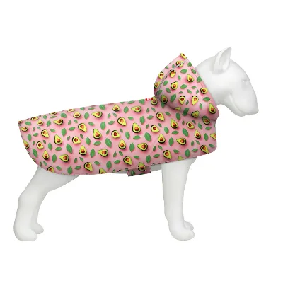 Дощовик-накидка з капюшоном для собак «Авокадо на рожевому», XXS WAUDOG Clothes Dog Raincoat Avocado on Pink