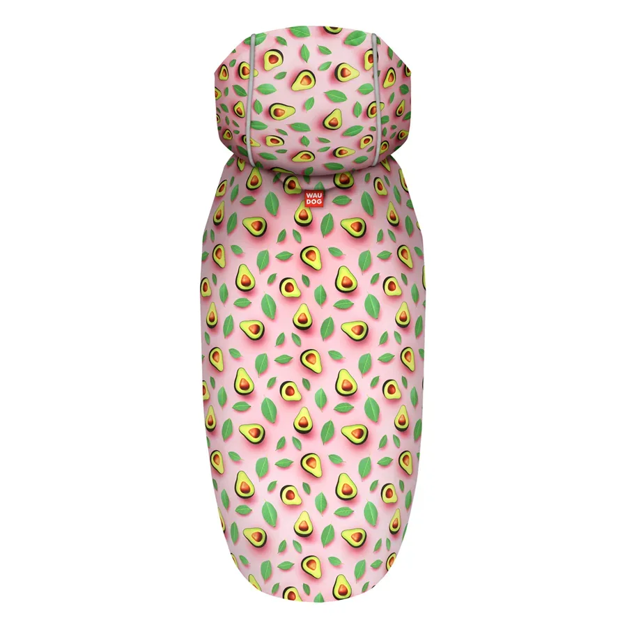 Дощовик-накидка з капюшоном для собак «Авокадо на рожевому», XL WAUDOG Clothes Dog Raincoat Avocado on Pink