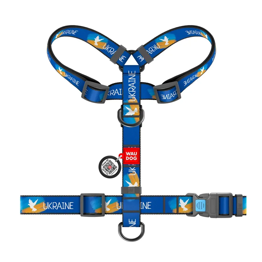 Шлея для собак анатомічна H-подібна, матеріал нейлон «Прапор», S WAUDOG Nylon Anatomic Harness Flag