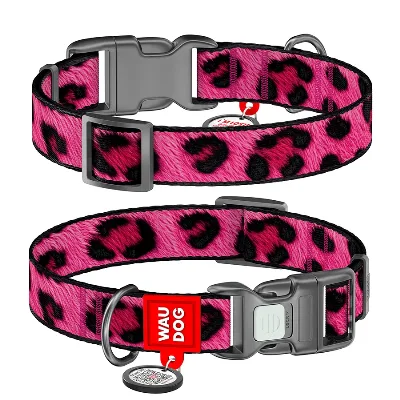 Ошейник для собак нейлоновый «Леопард розовый», XL WAUDOG Nylon Collar Pink Leopard