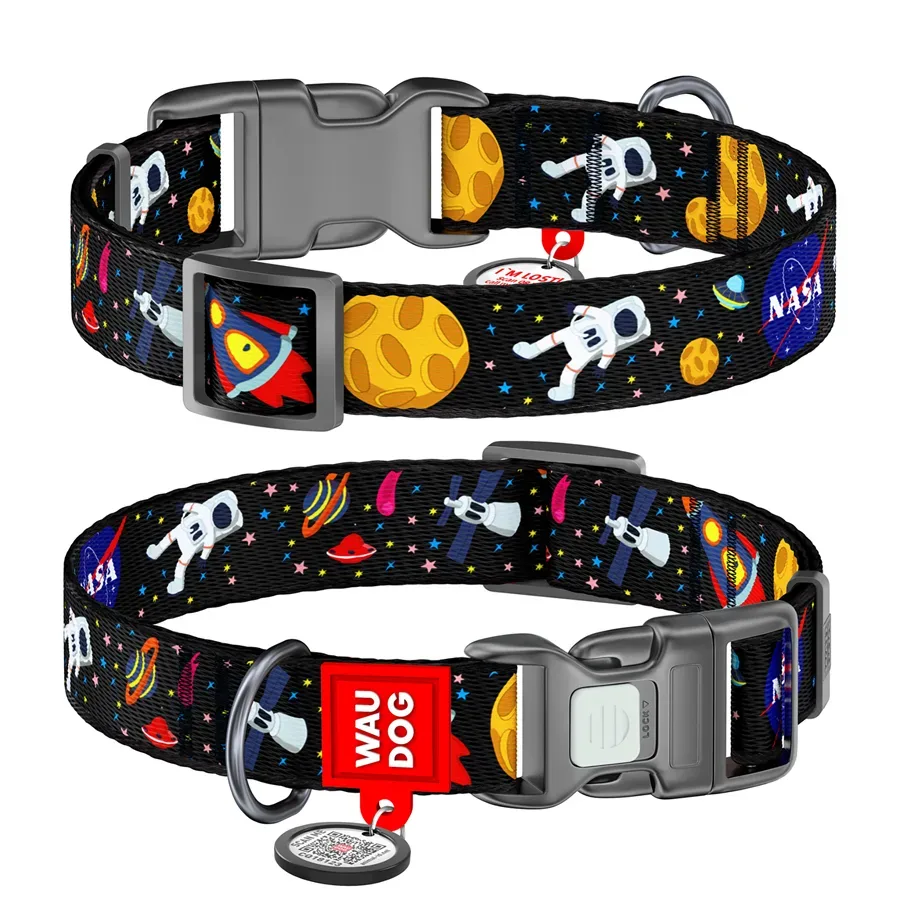 Нашийник для собак нейлоновий «NASA», пластикова пряжка, XL WAUDOG Nylon Collar NASA