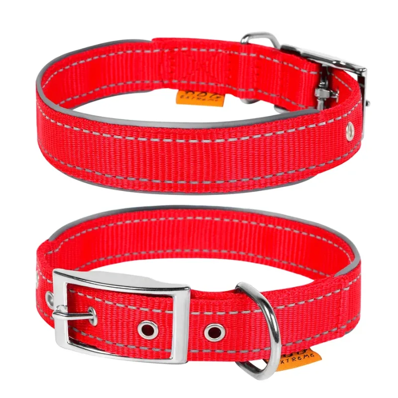 Ошейник нейлоновый двойной со светоотражающей вставкой, XS, красный Dog Extreme Collar