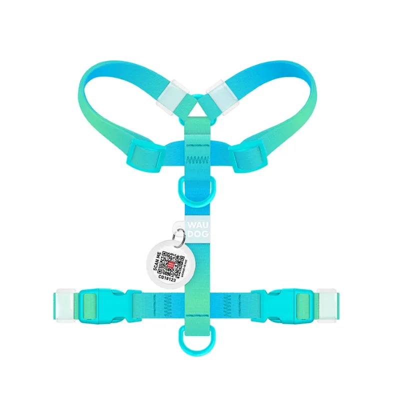 Шлея для собак анатомічна H-подібна, градієнт, XS, блакитний WAUDOG Nylon Recycled Harness