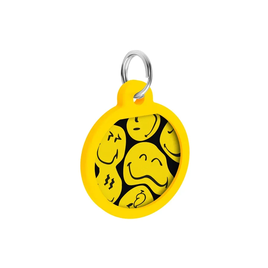 Адресник для собак і котів металевий, коло «Смайли на чорному», S WAUDOG Smart ID Tag Smileys on Black