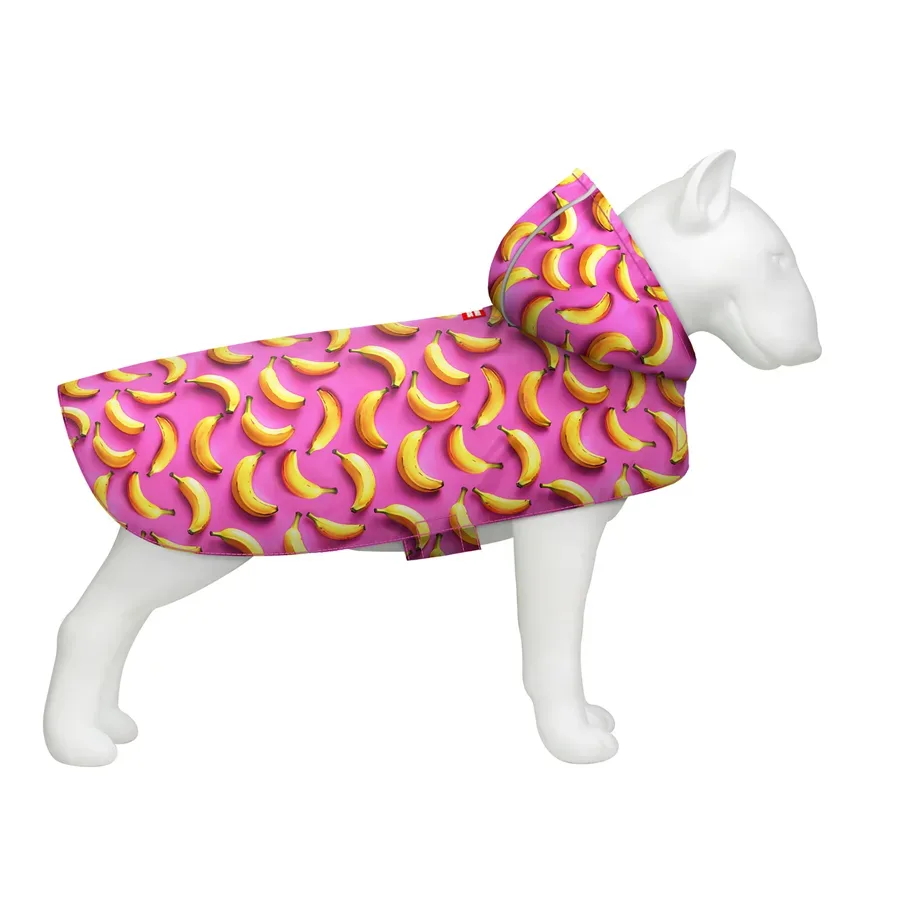 Дождевик-накидка с капюшоном для собак «Бананы на розовом», XS WAUDOG Clothes Dog Raincoat Bananas on Pink