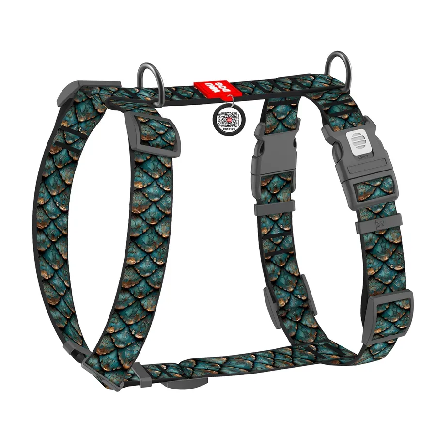 Шлея для собак анатомічна H-подібна «Луска», XL WAUDOG Nylon Harness Scales
