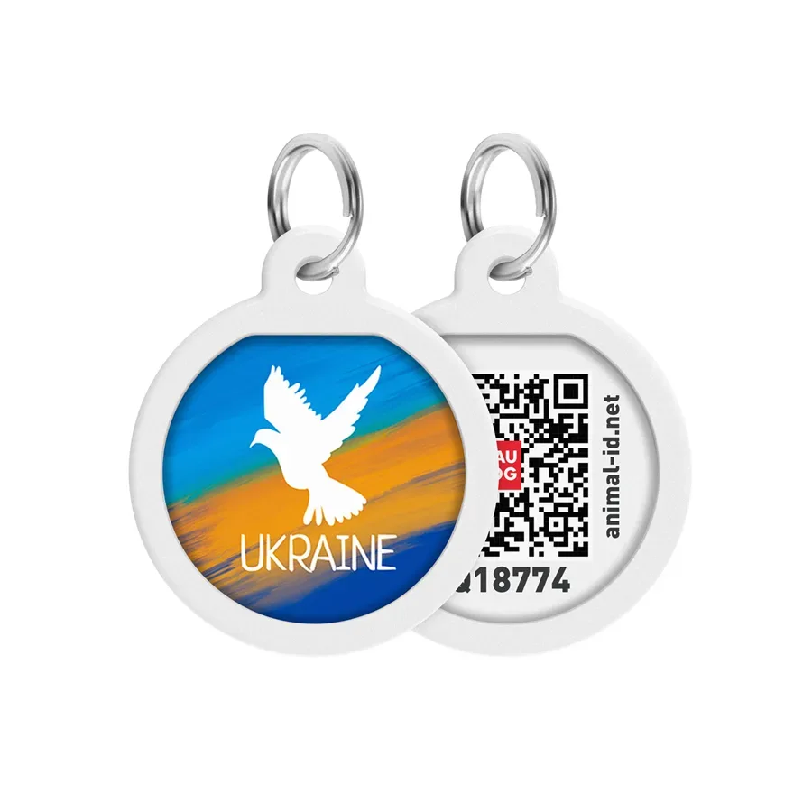 Адресник для собак и котов металлический, круг «Флаг», S WAUDOG Smart ID Tag Flag
